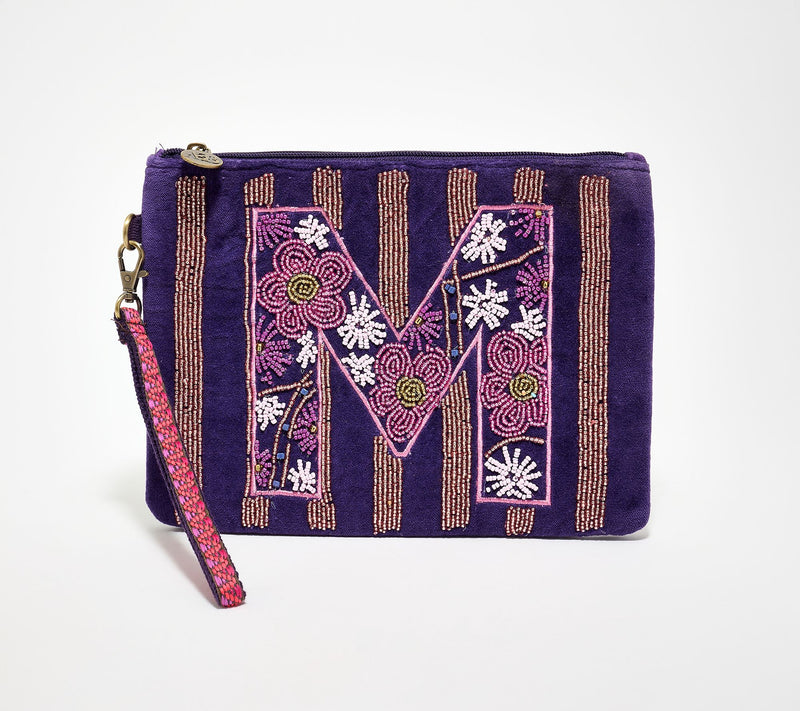 America & Beyond Velvet Embellished Initial Wristlet — View 44