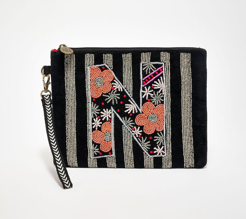 America & Beyond Velvet Embellished Initial Wristlet — View 45