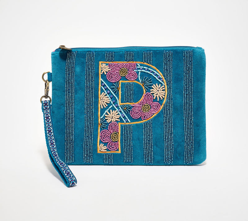 America & Beyond Velvet Embellished Initial Wristlet — View 47