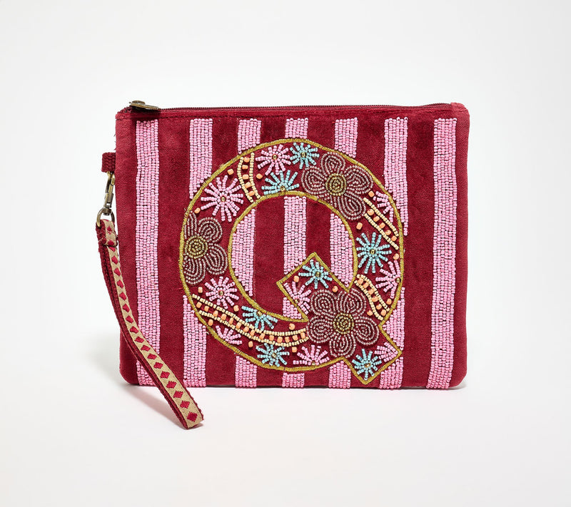 America & Beyond Velvet Embellished Initial Wristlet — View 48