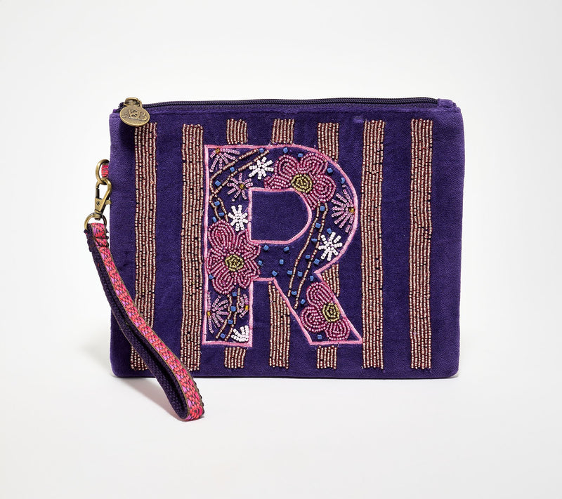 America & Beyond Velvet Embellished Initial Wristlet — View 49