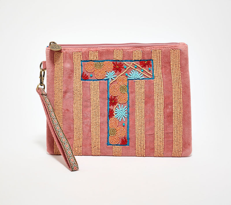 America & Beyond Velvet Embellished Initial Wristlet — View 51