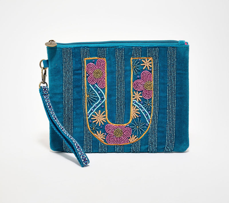 America & Beyond Velvet Embellished Initial Wristlet — View 52