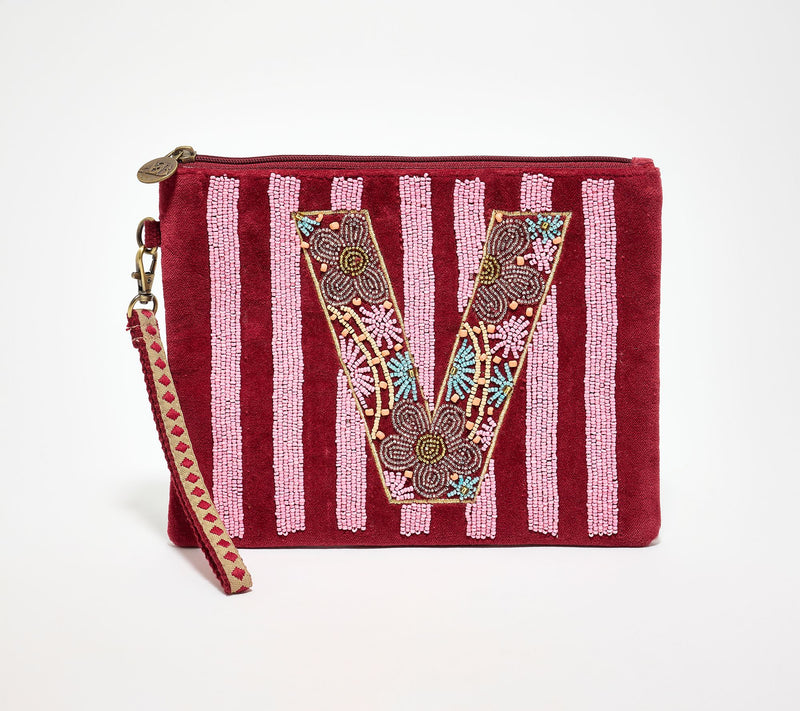 America & Beyond Velvet Embellished Initial Wristlet — View 53