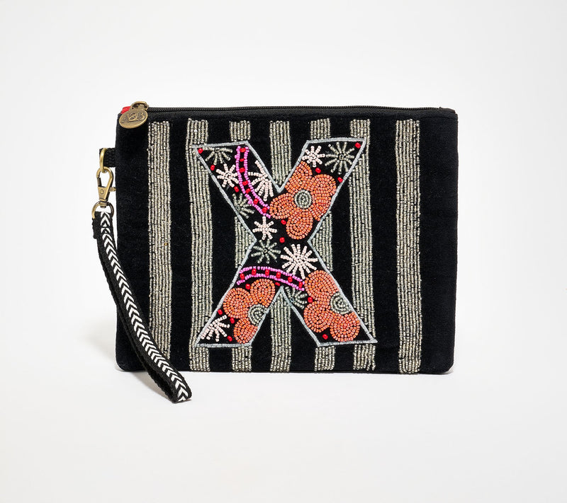 America & Beyond Velvet Embellished Initial Wristlet — View 55
