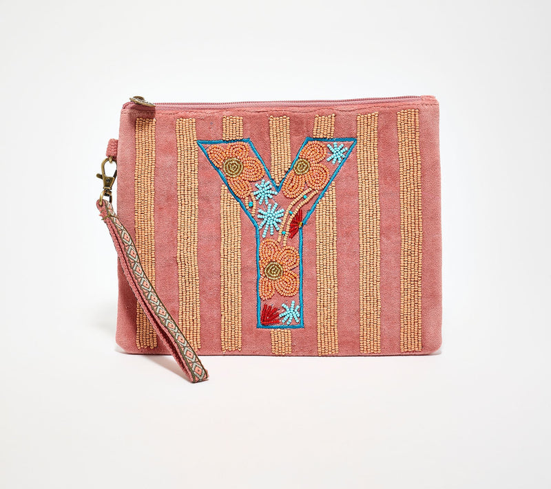 America & Beyond Velvet Embellished Initial Wristlet — View 56