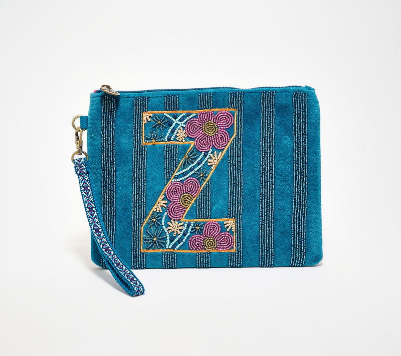 America & Beyond Velvet Embellished Initial Wristlet — View 57