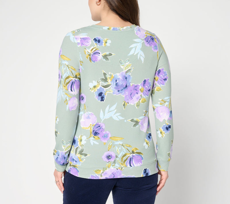 Denim & Co. Printed Heavenly Jersey V-Neck Pullover — View 3