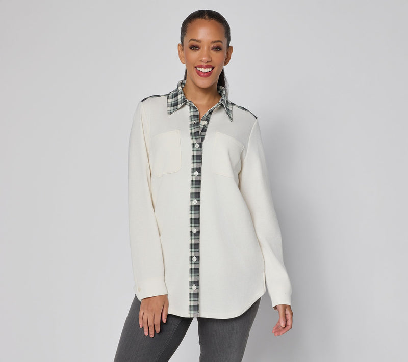 Denim & Co. Regular Waffle Knit Button Front Tunic — View 5