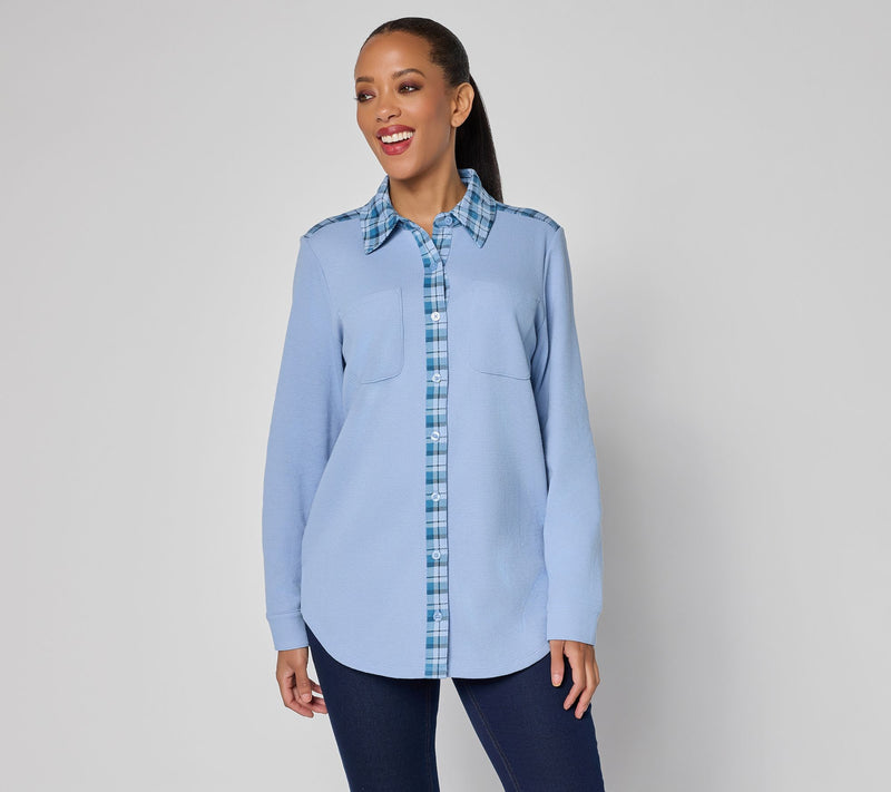 Denim & Co. Regular Waffle Knit Button Front Tunic — View 3