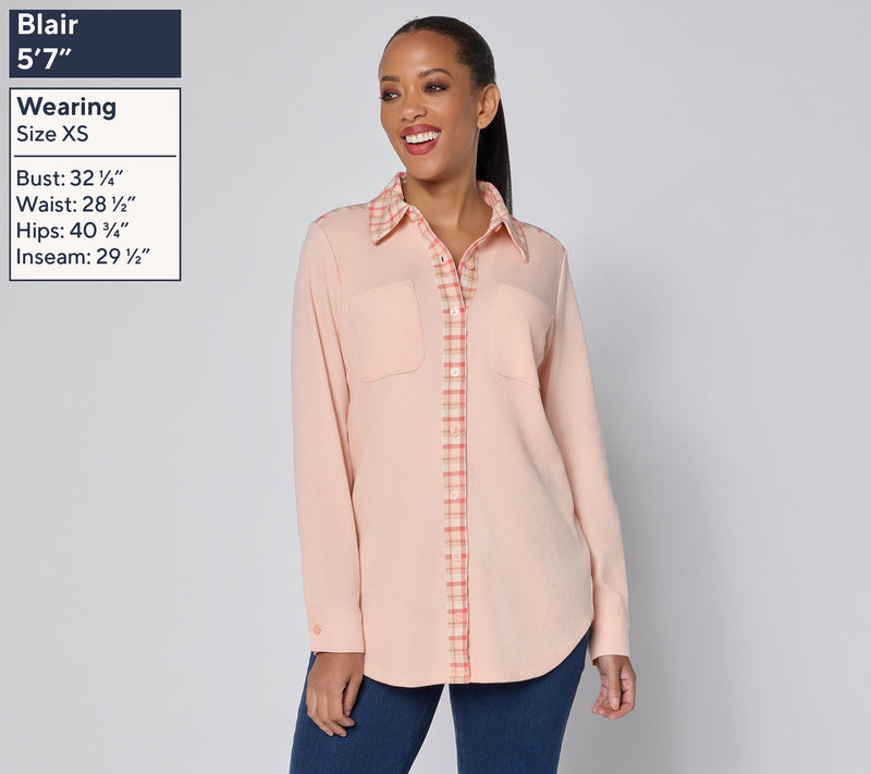 Denim & Co. Petite Waffle Knit Button Front Tunic — View 9