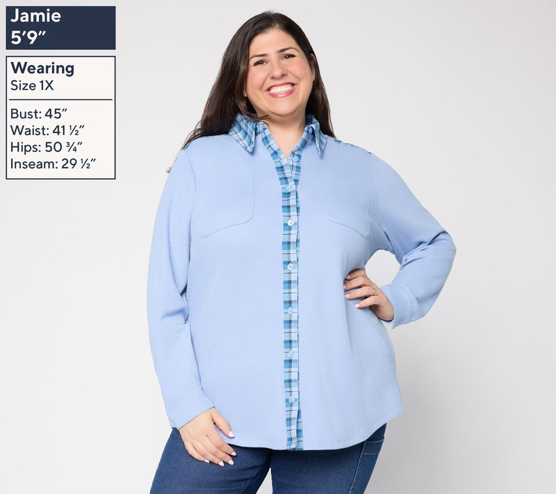 Denim & Co. Petite Waffle Knit Button Front Tunic — View 8