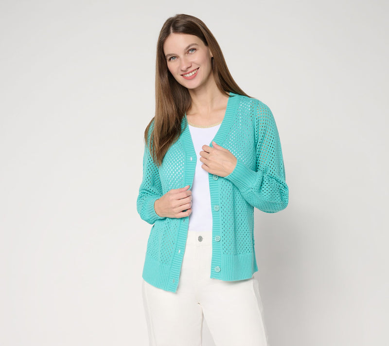 Belle by Kim Gravel Nod to Nautical Mesh Cardigan Sweater — Main view