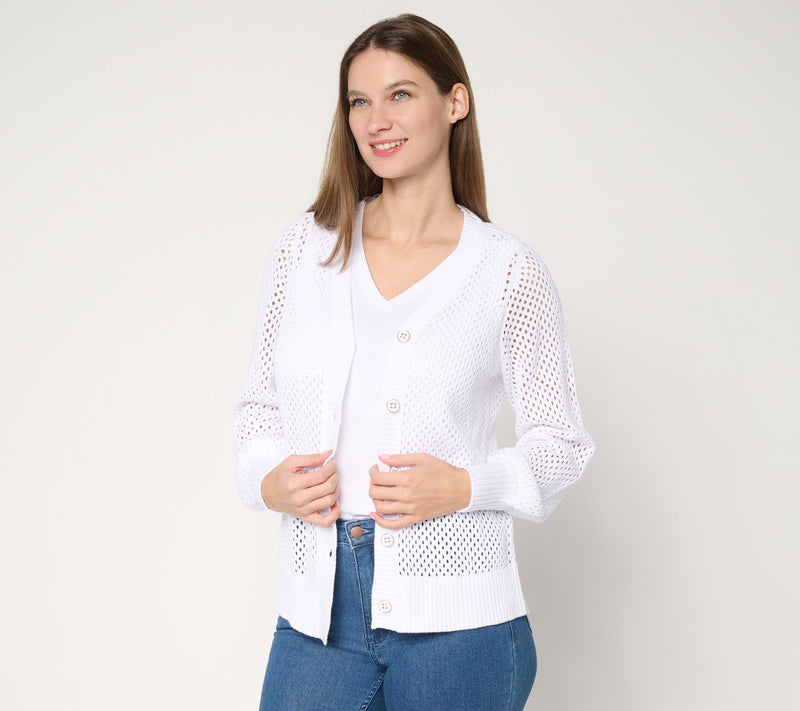 Belle by Kim Gravel Nod to Nautical Mesh Cardigan Sweater — View 11