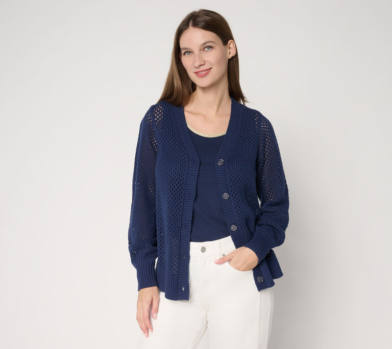Belle by Kim Gravel Nod to Nautical Mesh Cardigan Sweater — View 12