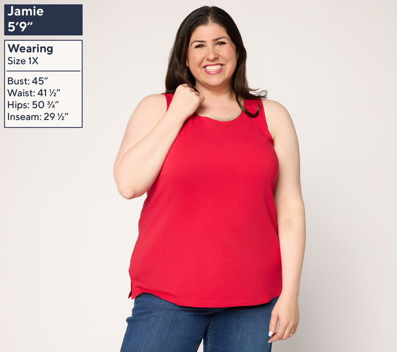 Belle by Kim Gravel TripleLuxe Knit Nod to Nautical Gold Trim Tank — View 2