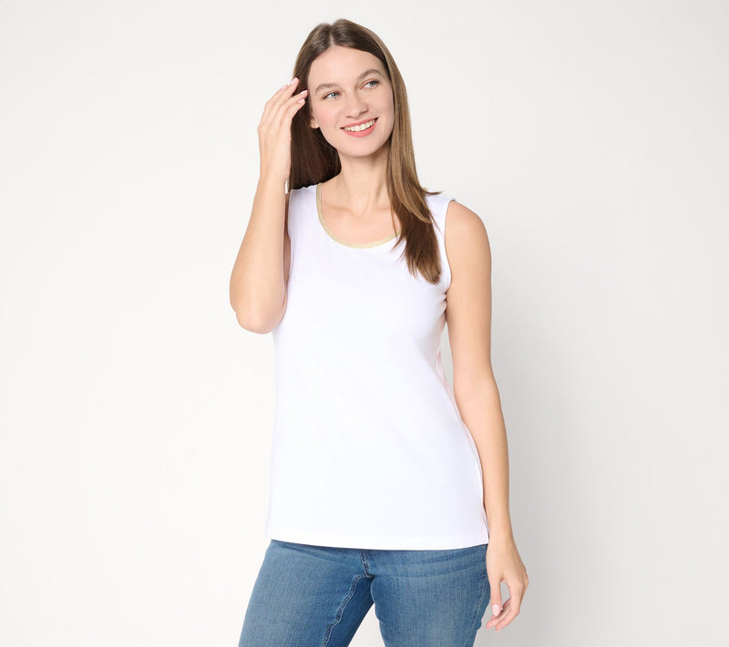 Belle by Kim Gravel TripleLuxe Knit Nod to Nautical Gold Trim Tank — View 11