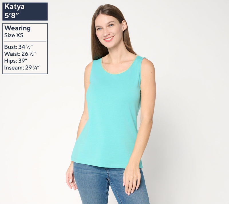 Belle by Kim Gravel TripleLuxe Knit Nod to Nautical Gold Trim Tank — View 3