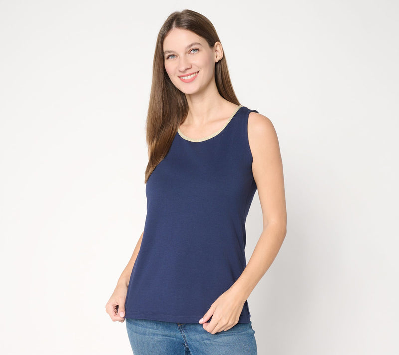 Belle by Kim Gravel TripleLuxe Knit Nod to Nautical Gold Trim Tank — View 12