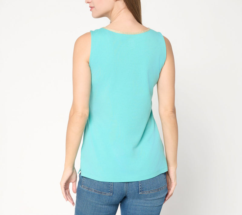 Belle by Kim Gravel TripleLuxe Knit Nod to Nautical Gold Trim Tank — View 4