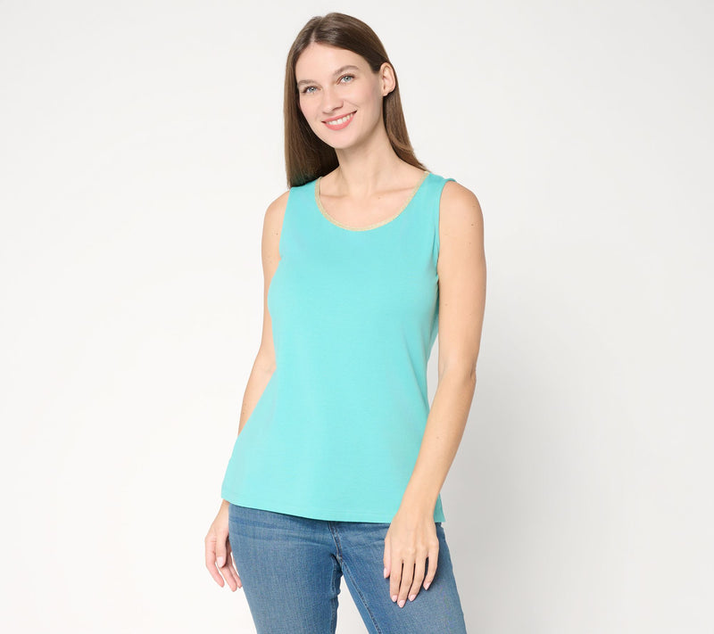 Belle by Kim Gravel TripleLuxe Knit Nod to Nautical Gold Trim Tank — View 14