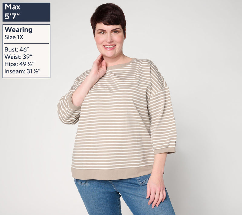 Belle by Kim Gravel French Terry Sailor Striped Blouson Top — View 2