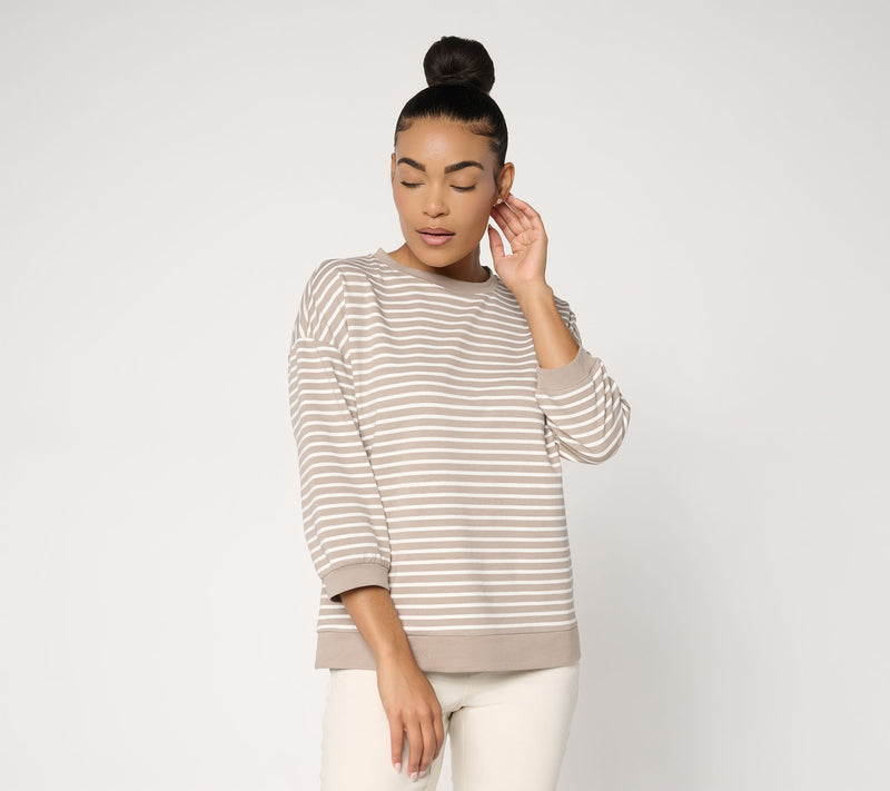 Belle by Kim Gravel French Terry Sailor Striped Blouson Top — Main view