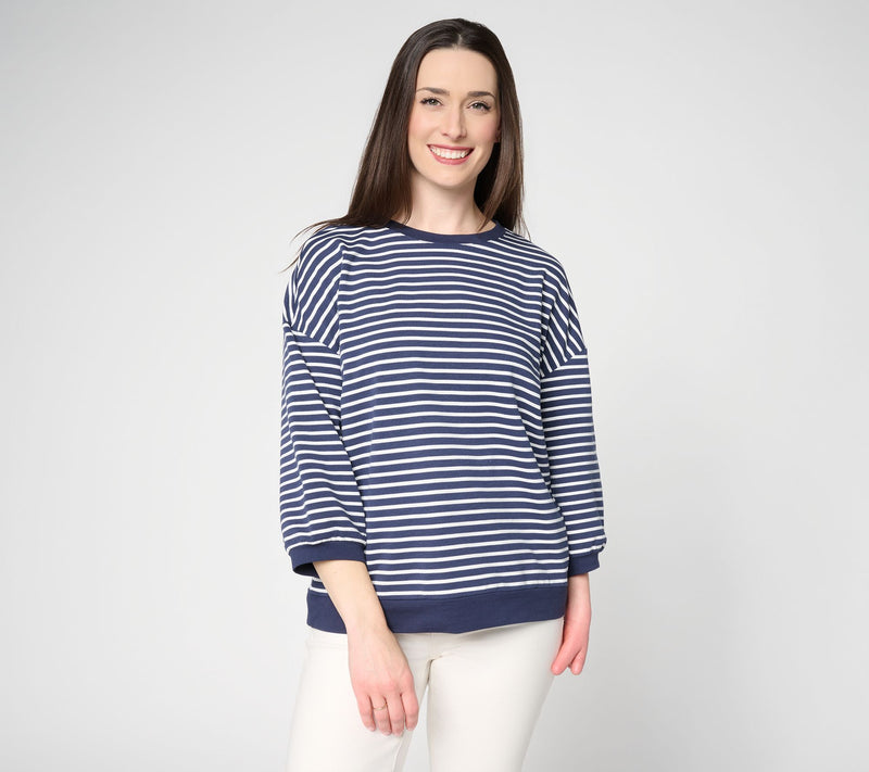 Belle by Kim Gravel French Terry Sailor Striped Blouson Top — View 12