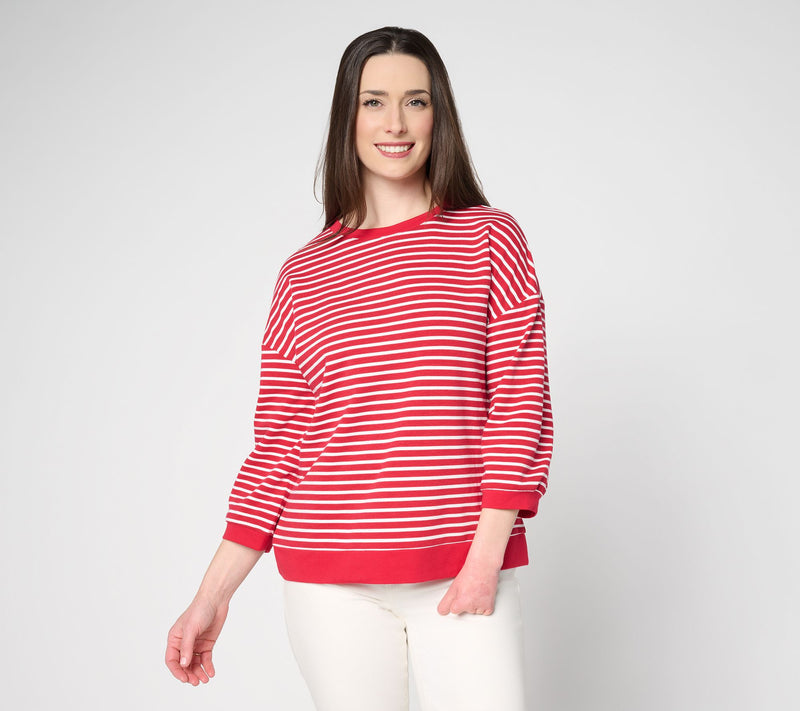 Belle by Kim Gravel French Terry Sailor Striped Blouson Top — View 13
