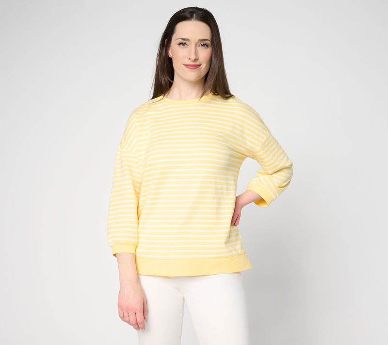 Belle by Kim Gravel French Terry Sailor Striped Blouson Top — View 15