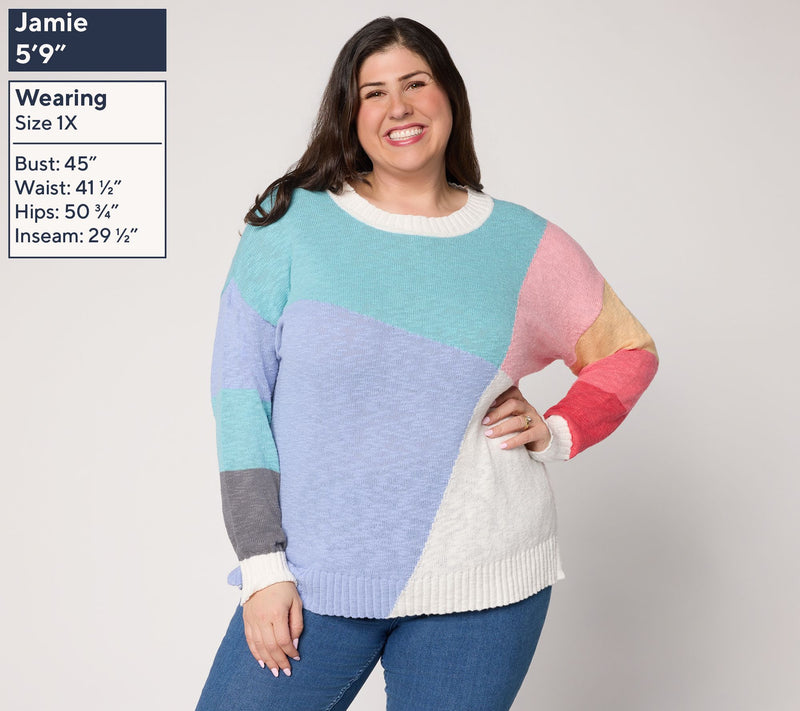 Belle by Kim Gravel Criss Crossed Color Block Sweater — View 2