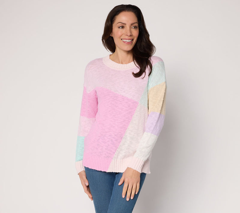 Belle by Kim Gravel Criss Crossed Color Block Sweater — View 10