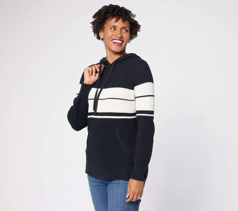 Belle by Kim Gravel Coastal Stripe Waffle Stitch Sweater — View 12