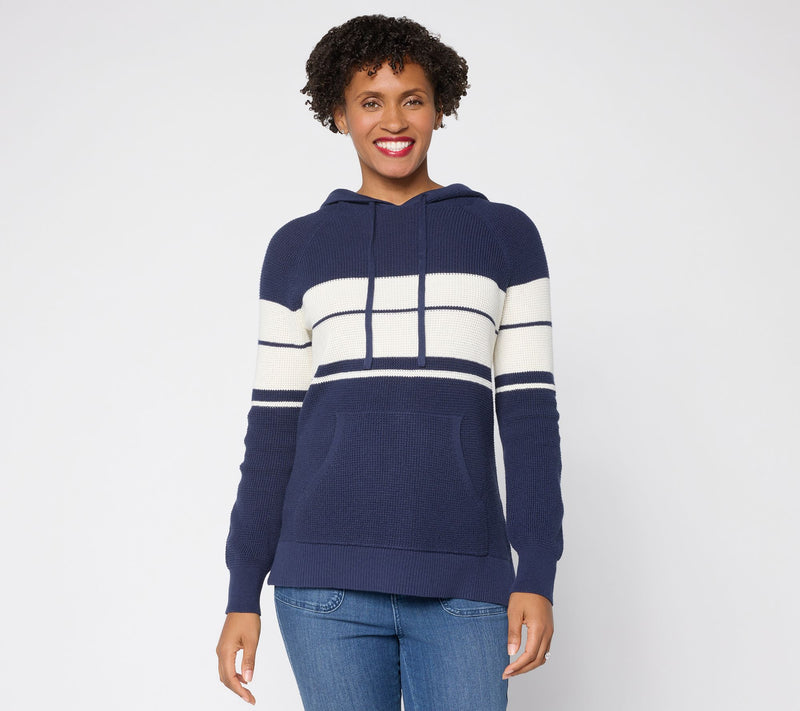 Belle by Kim Gravel Coastal Stripe Waffle Stitch Sweater — View 14