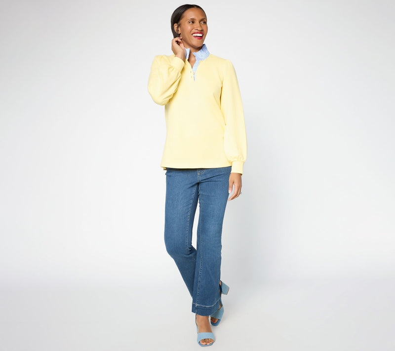 Belle by Kim Gravel French Terry Ruffle Regatta Striped Top — View 5