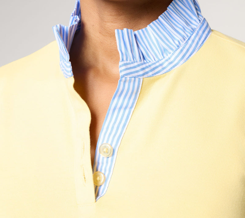 Belle by Kim Gravel French Terry Ruffle Regatta Striped Top — View 6
