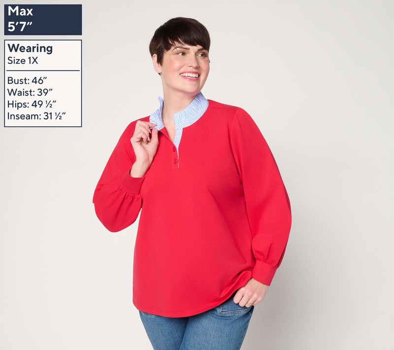 Belle by Kim Gravel French Terry Ruffle Regatta Striped Top — View 2