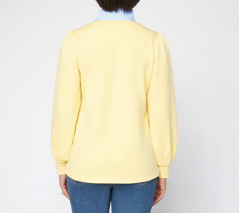 Belle by Kim Gravel French Terry Ruffle Regatta Striped Top — View 4