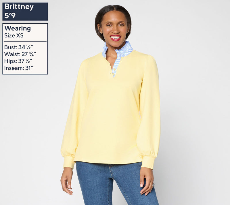 Belle by Kim Gravel French Terry Ruffle Regatta Striped Top — View 3