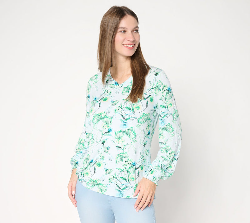 Belle by Kim Gravel Rayon Spandex Smocked Sleeve Top — View 11
