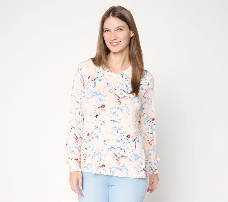 Belle by Kim Gravel Rayon Spandex Smocked Sleeve Top — View 12