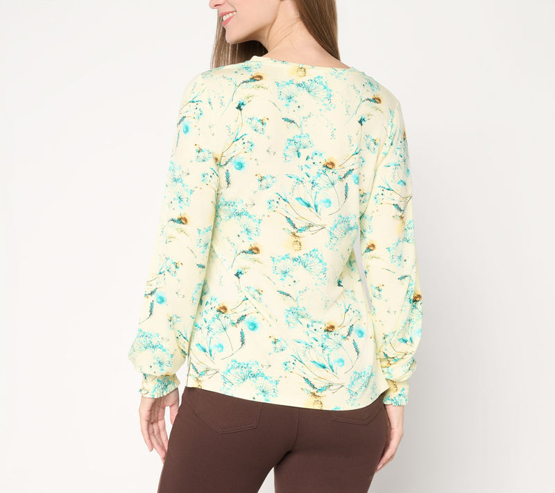 Belle by Kim Gravel Rayon Spandex Smocked Sleeve Top — View 4