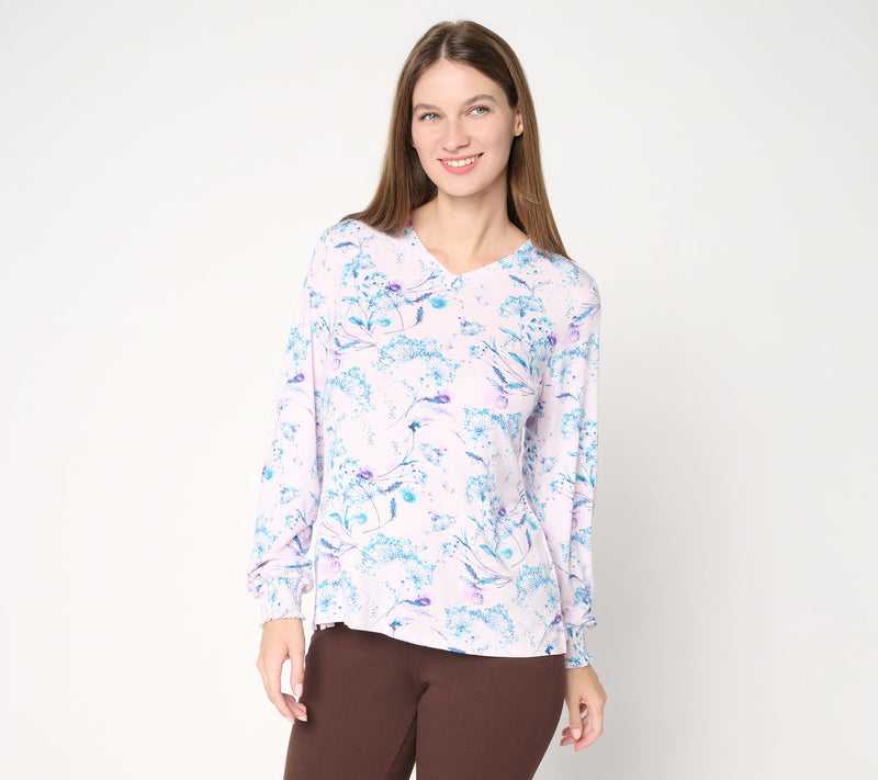 Belle by Kim Gravel Rayon Spandex Smocked Sleeve Top — View 13