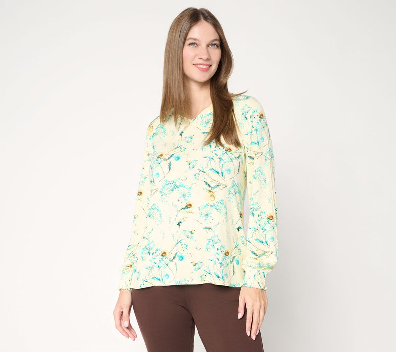Belle by Kim Gravel Rayon Spandex Smocked Sleeve Top — View 14