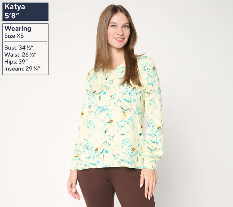 Belle by Kim Gravel Rayon Spandex Smocked Sleeve Top — View 3