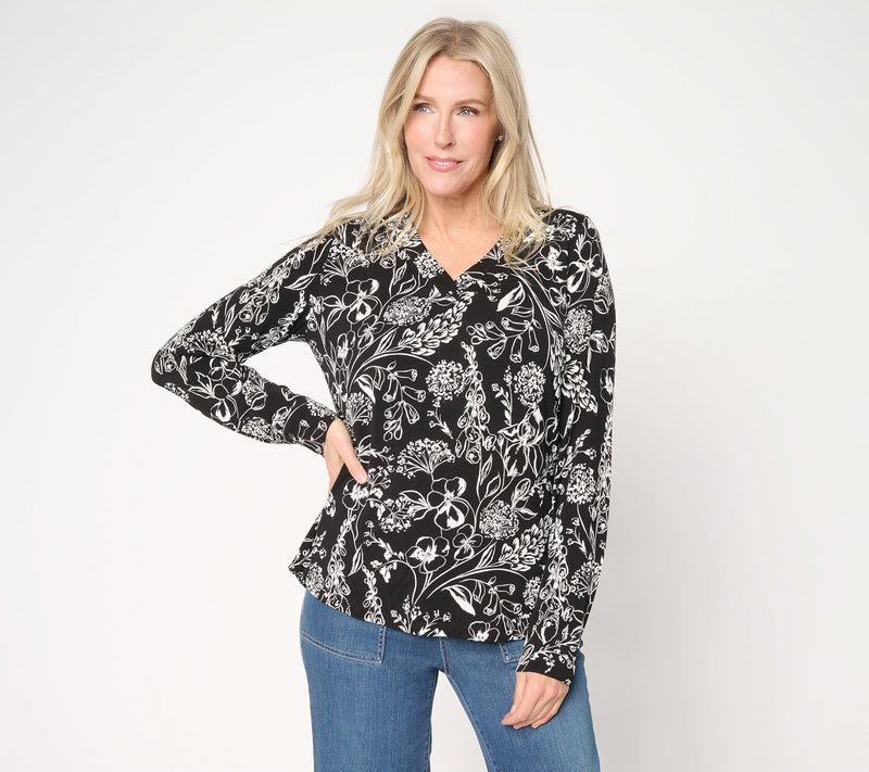 Belle by Kim Gravel Rayon Spandex Imagined Garden V-Neck Top — View 11