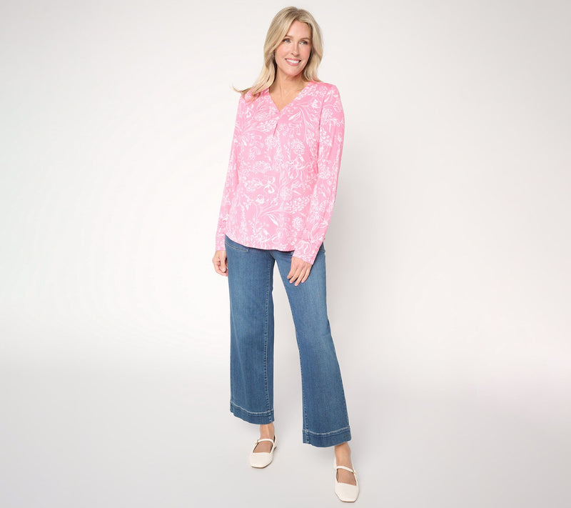 Belle by Kim Gravel Rayon Spandex Imagined Garden V-Neck Top — View 5