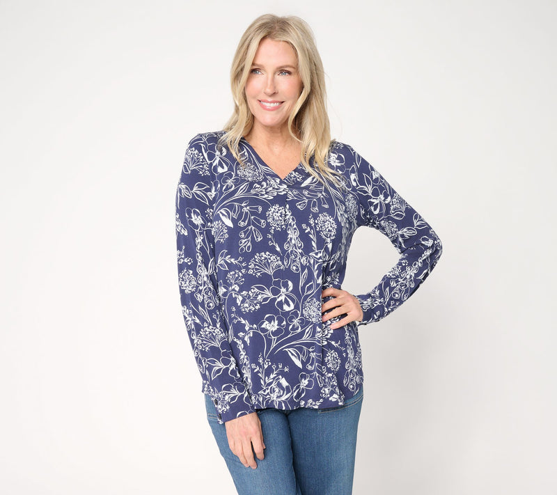 Belle by Kim Gravel Rayon Spandex Imagined Garden V-Neck Top — View 12