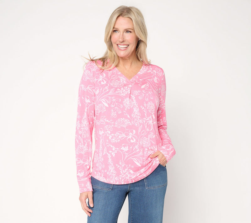 Belle by Kim Gravel Rayon Spandex Imagined Garden V-Neck Top — View 13