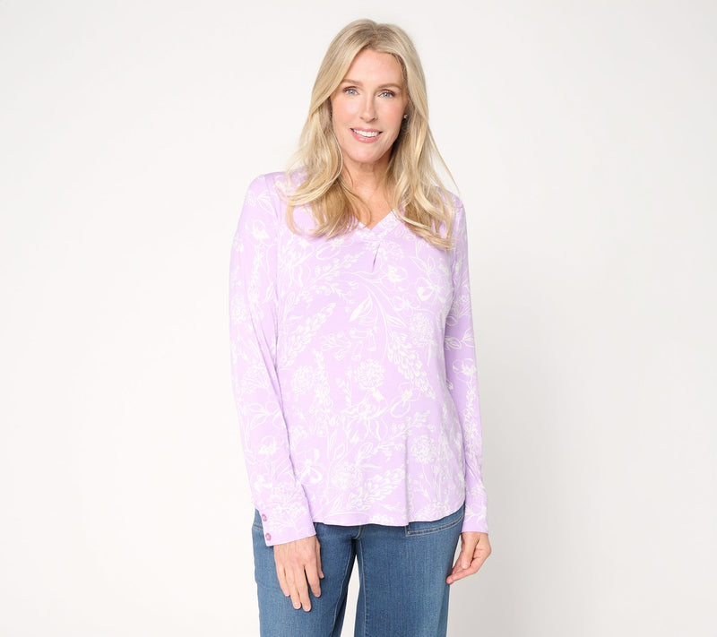 Belle by Kim Gravel Rayon Spandex Imagined Garden V-Neck Top — View 14